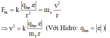  Khi electron chuyển động xung quanh hạt nhân thì lực điện đóng vai trò là lực hướng tâm:

- Thay số vào ta có: