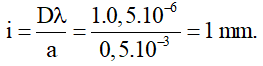 - Khoảng vân giao thoa:

→ Số vân sáng trên trường giao thoa: