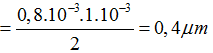 Chọn   C

vân sáng bậc 3 cách vân trung tâm 2,4 mm tức là:  x 0+3  -   x 0  =  2,4 mm <=> 3i = 2,4 => i = 0,8mm

Bước sóng của ánh sáng đơn sắc dùng trong thí nghiệm là: