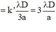 + Ta có:

 

+ Khi thay đổi a thì:

   

+ Khi tăng khoảng cách thêm 3 D a thì:

 

®  k’ = 9  ®  là vân sáng bậc 9.