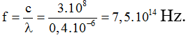 + Khoảng vân của ánh sáng dùng làm thí nghiệm:

 

→ Tần số của ánh sáng 