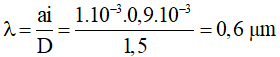  Khoảng cách giữa 5 vân sáng liên tiếp là:

→ Bước sóng thí nghiệm: