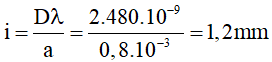 - Khoảng vân giao thoa:

→ Số vân sáng quan sát được: