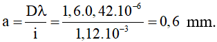- Khoảng cách giữa ba vân sáng liên tiếp là:

→ Khoảng cách giữa hai khe: