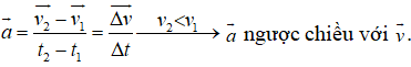 Vật chuyển động chậm dần đều véc tơ gia tốc của vật ngược chiều với chiều chuyển động.