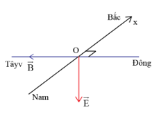 Vectơ cường độ điện trường của sóng điện từ ở tại điểm M có hướng thẳng đứng từ trên xuống,  (ảnh 1)