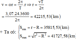 + Bán kính của vệ tinh:

+ vậy tỉ số thời gian dài nhất và ngắn nhất là:                               

 

=> .