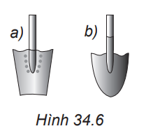 Trong hai chiếc xẻng vẽ ở Hình 34.6, xẻng nào dùng để xén đất tốt hơn, xẻng nào dùng để xúc đất tốt hơn? Tại sao?   (ảnh 1)