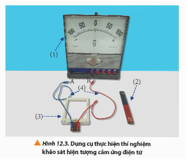 Trong thí nghiệm ở Hình 12.3:

a) Nếu ta giữ nguyên vị trí của nam châm và cho khung dây chuyển động lại gần hay ra xa nam châm thì chiếu dòng điện cảm