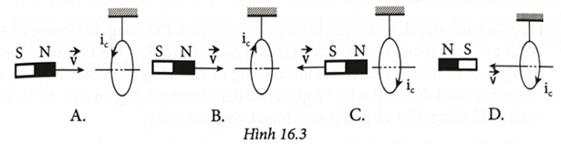 Trường hợp nào trong Hình 16.3 xác định đúng chiều dòng điện cảm ứng trong vòng dây dẫn kín? (ảnh 1)