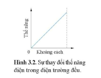 Vì sao đường biểu diễn sự thay đổi thế năng điện trong điện trường đều ở Hình 3.2 là một đường thẳng? (ảnh 1)