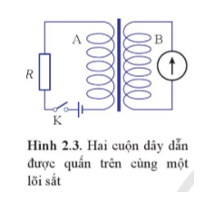 Vì sao từ thông ở cuộn dây B lại thay đổi khi đóng hoặc ngắt khoá K (Hình 2.3)?   (ảnh 1)