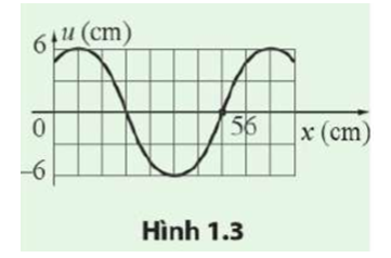 Xác định biên độ và bước sóng của sóng được mô tả trong đồ thị li độ u (cm) - khoảng cách x (cm) ở Hình 1.3.