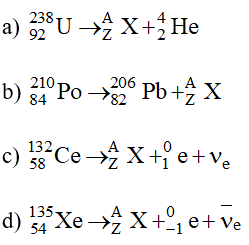 Xác định các hạt nhân ZAX  trong các phương trình phân rã sau: