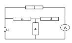 Xác định cuờng độ dòng điện qua ampe kế theo mạch nhu hình vẽ. Biết RA≈0 ;  R1=R3=30Ω  ;  R2=5Ω,R4=15Ω và  U=90V.