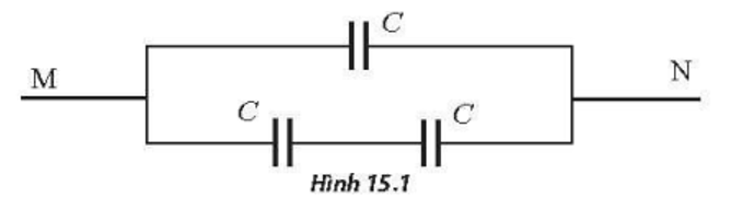 Xét các tụ điện giống nhau có điện dung C=20pF.Ghép các tụ điện thành bộ tụ như Hình 15.1 và nối hai điểm M, N với nguồn điện có hiệu điện thế U = 12 V.