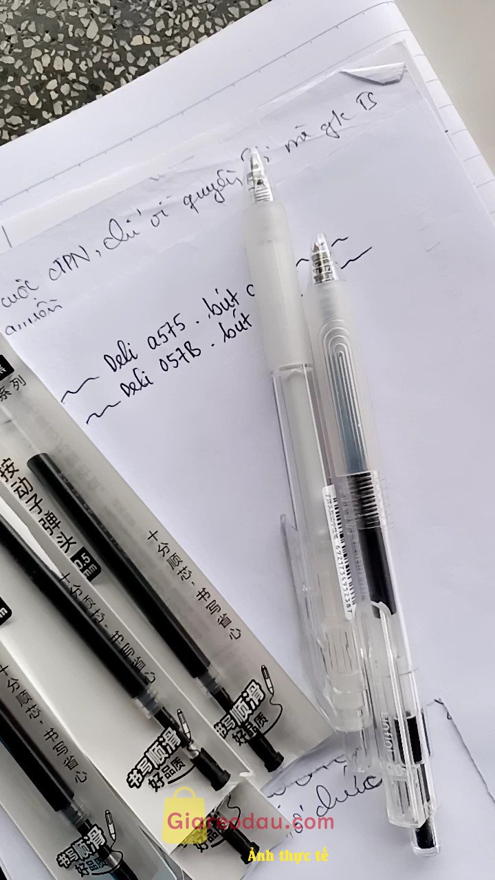 Giảm giá Bút gel đen DELI A575 có thể thu vào 0.5mm. Bút viết êm và mượt cực luôn ý, không bị tắc mực đâu, viết. 