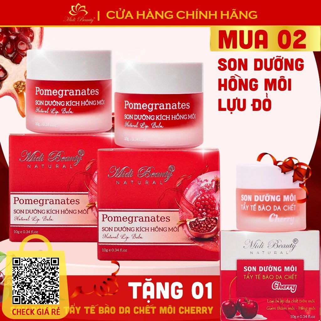 02 Son Duong Hong Moi Luu Do 10gr-Tang 01 Son Duong Tay Da Chet Moi Cherry 10gr Midi Beauty Natural