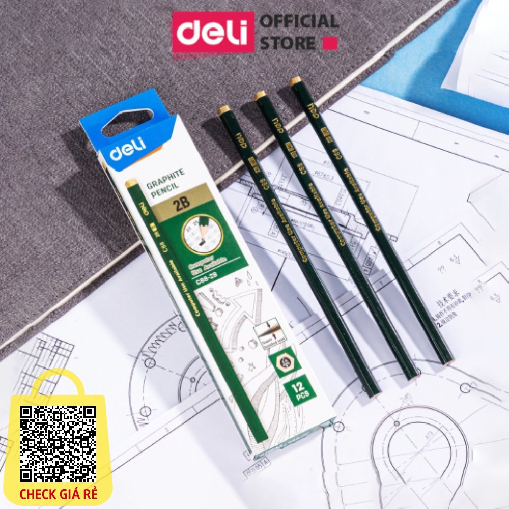 Bộ 12 bút chì gỗ học sinh Deli phù hợp với dùng trong thi cử - quét máy chấm thi sử dụng trong trường học - văn phòng