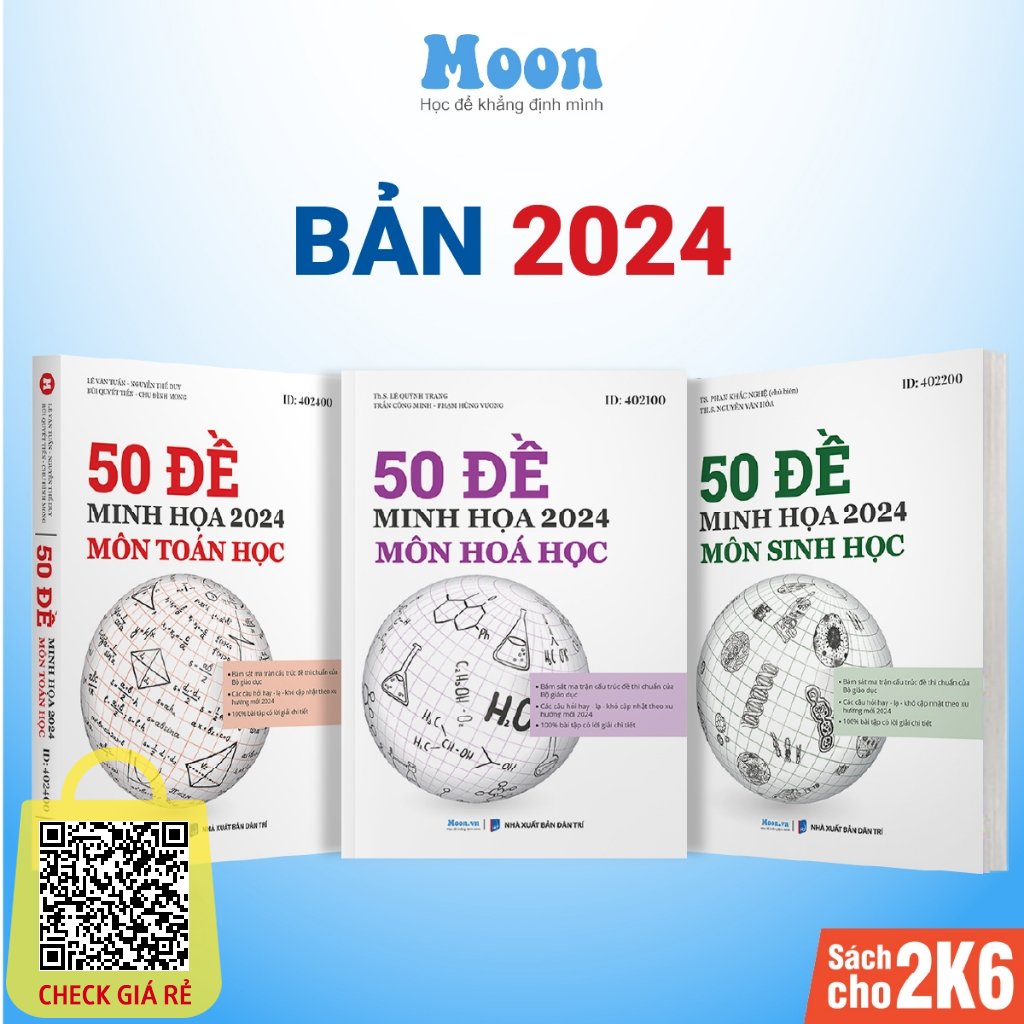 Bộ đề trắc nghiệm 2024 Khối B: 3 Sách luyện đề minh hoạ ôn thi thpt môn toán hoá sinh moonbook