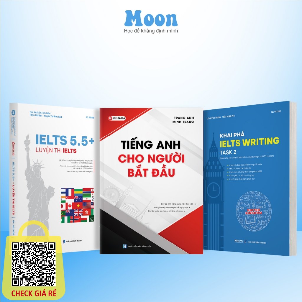 Bộ sách IELTS cho người mới bắt đầu từ 0-5.5+, sách tiếng anh luyện thi IELTS moonbook