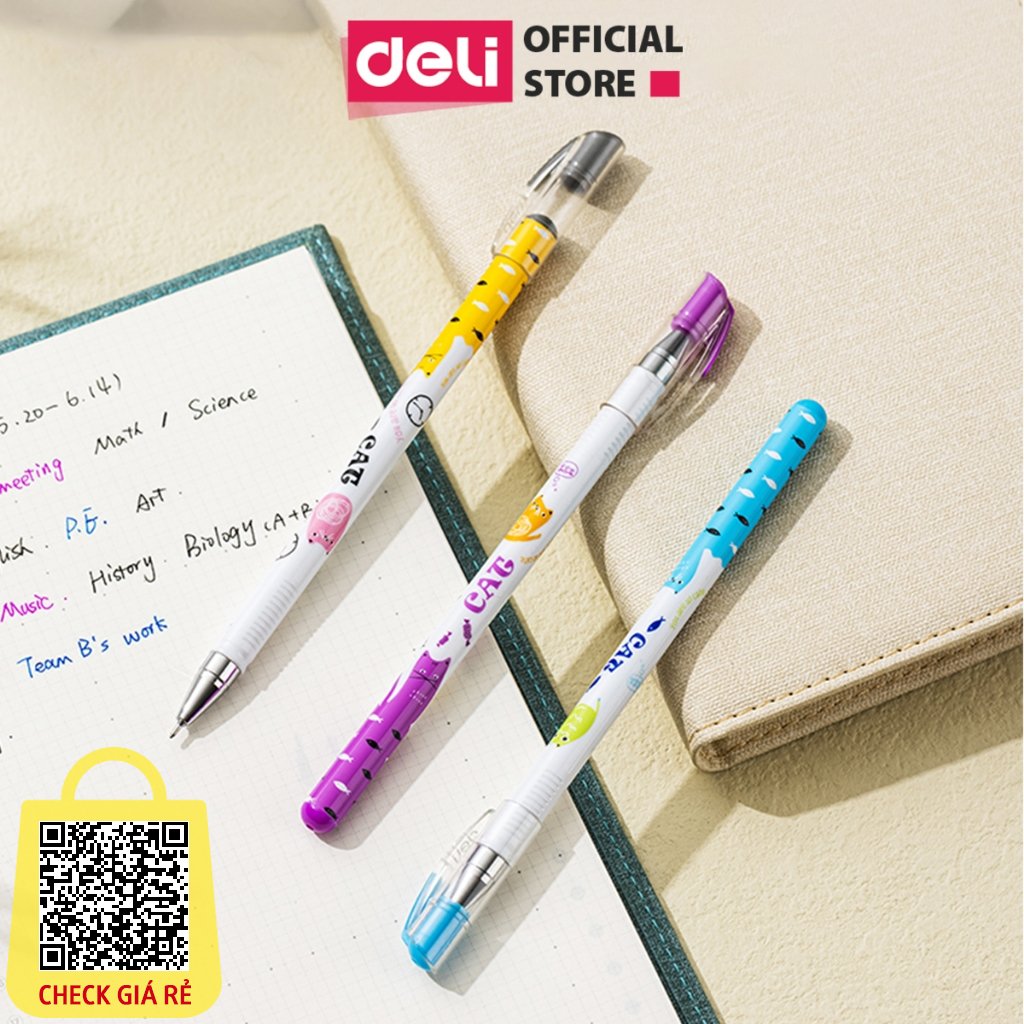 Bút bi mực nước bút gel học sinh ngòi 0.5mm Deli họa tiết đáng yêu bút bi nước mực đều viết trơn tru