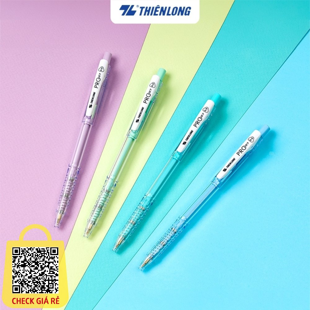 Bút bi Thiên Long 027 Pro ngòi 0.5mm mực xanh thân bút màu pastel thời trang tự động thu ngòi TL-105