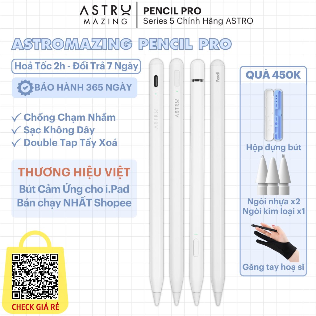 Bút cảm ứng Stylus AstroMazing Pencil 2 Pro dành cho i.Pad Pro 11 12.9 Gen 6 7 8 9 10 Air 4 5 Mini