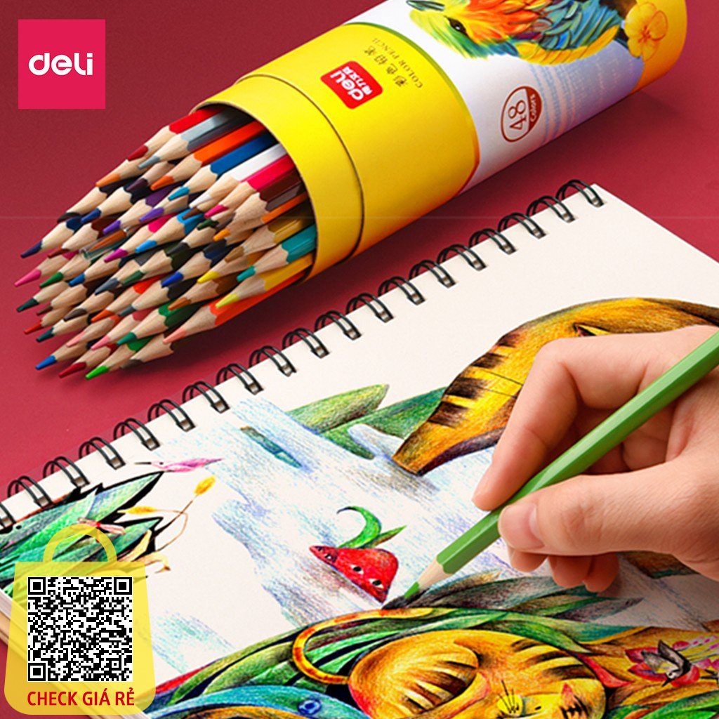 Bút chì màu gốc dầu dạng cốC 48 màu sắc tươi sáng - chì không dễ gãy cho học sinh - chuyên nghiệp