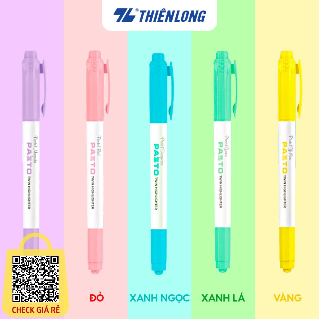 Bút dạ quang màu Pastel Thiên Long Pazto rửa được Không để lại vết khi Photocopy HL-016