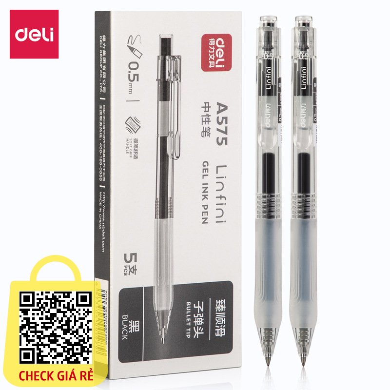 Bút gel đen DELI A575 có thể thu vào 0.5mm
