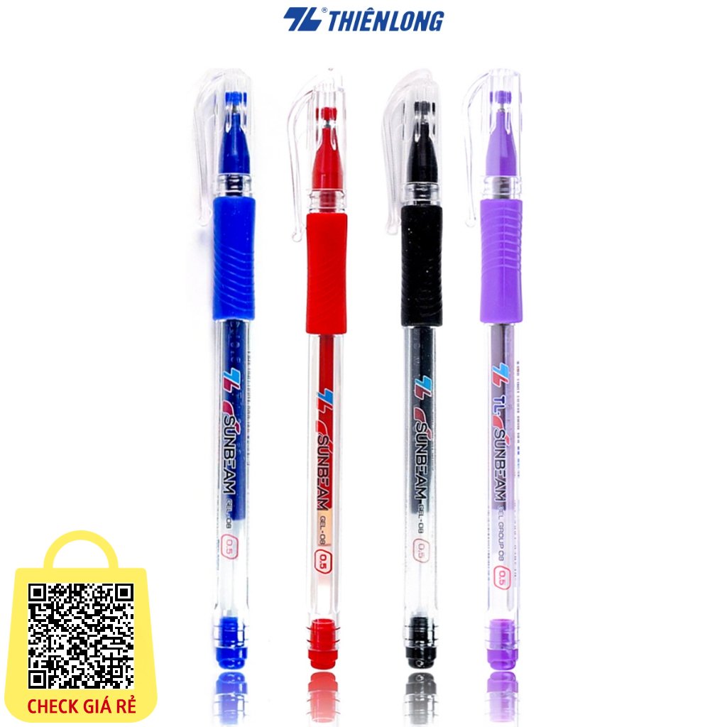 Bút Gel Thiên Long GEL-08 ngòi 0.5mm mực xanh/đỏ/đen/tím có nắp đậy - đệm cầm tay phù hợp cho học sinh