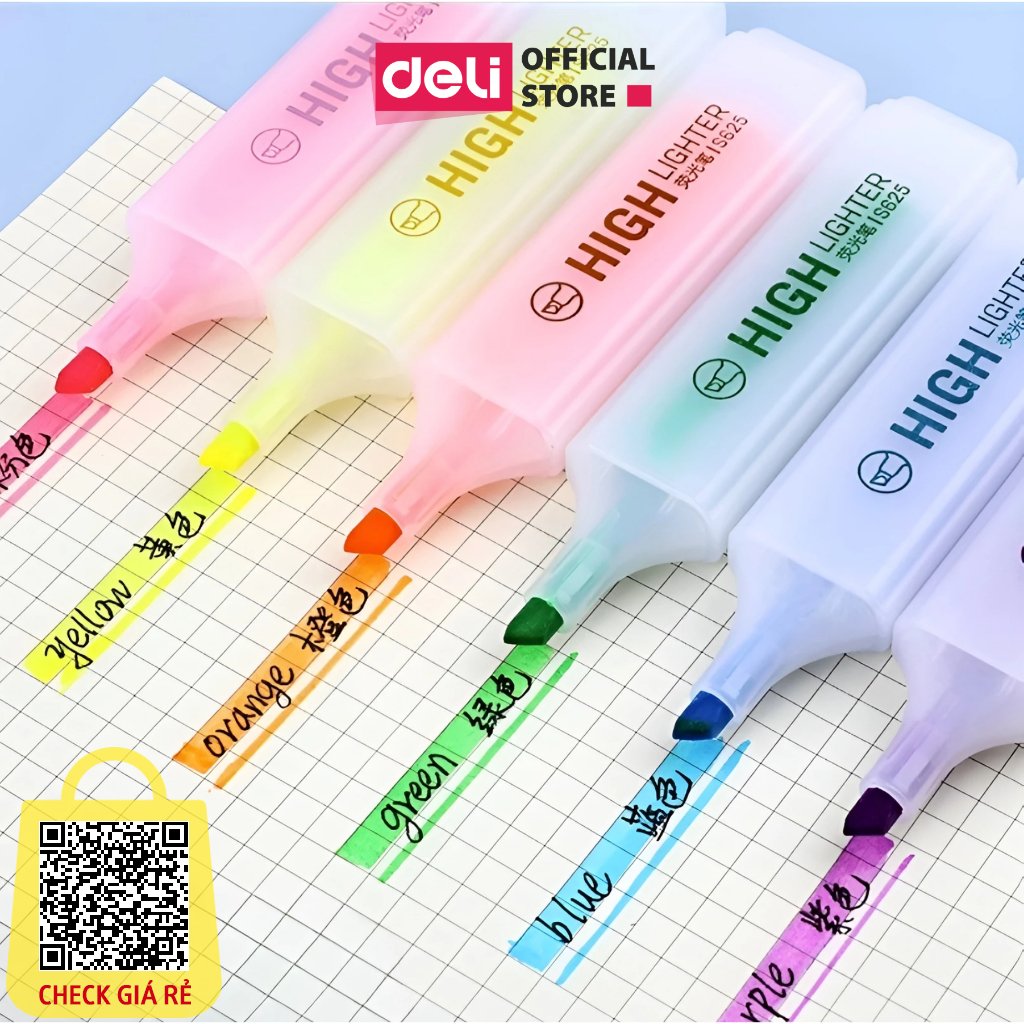 Bút highlight đánh dấu nhớ dòng dạ quang Deli màu pastel/neon phù hợp cho học sinh văn phòng tiện dụng