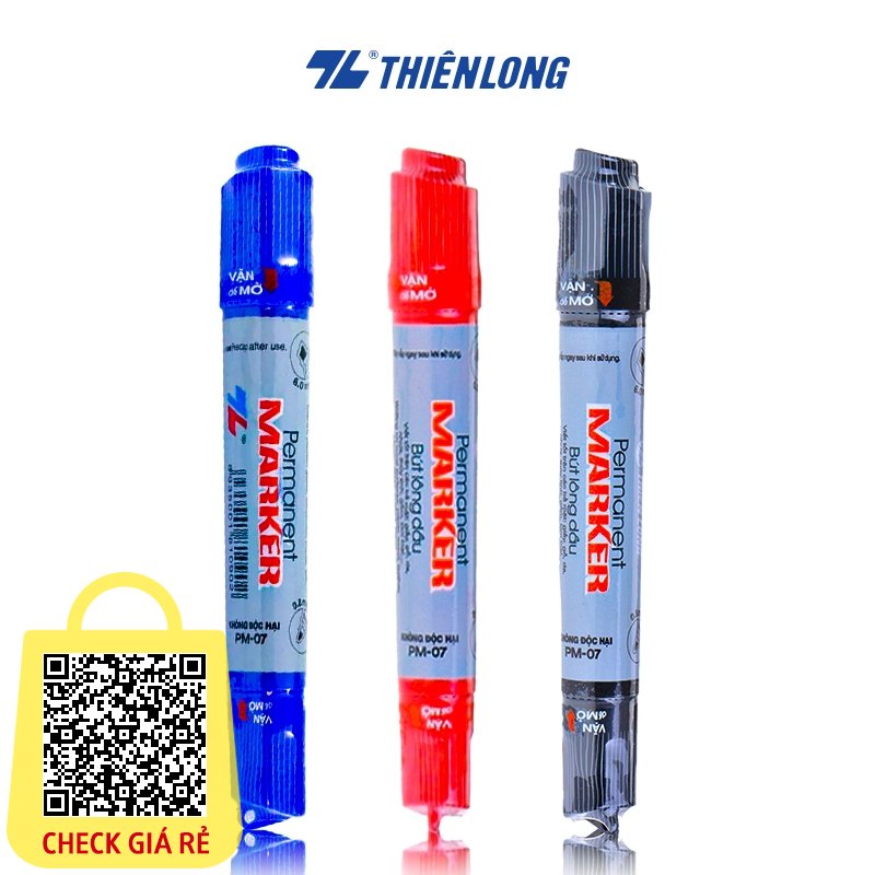 Bút lông dầu Thiên Long PM-07 2 đầu bút kích thước 0.8 mm và 6mm - 3 màu mực xanh/đỏ/đen - bám dính tốt trên nhiều bề mặt