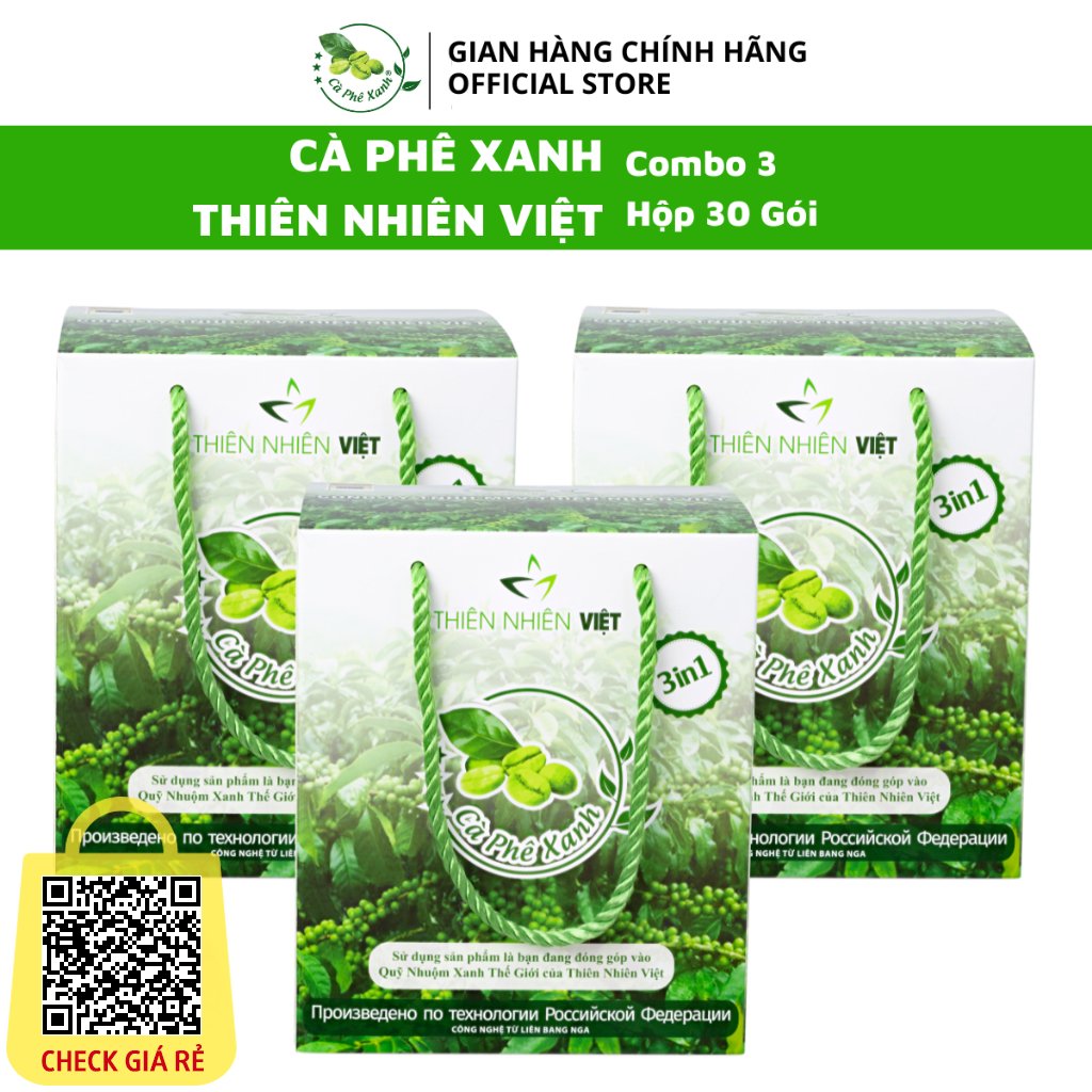 Ca Phe Xanh Thien Nhien Viet Combo 3 Hop 30 Goi - [Co The Cao May Man]
