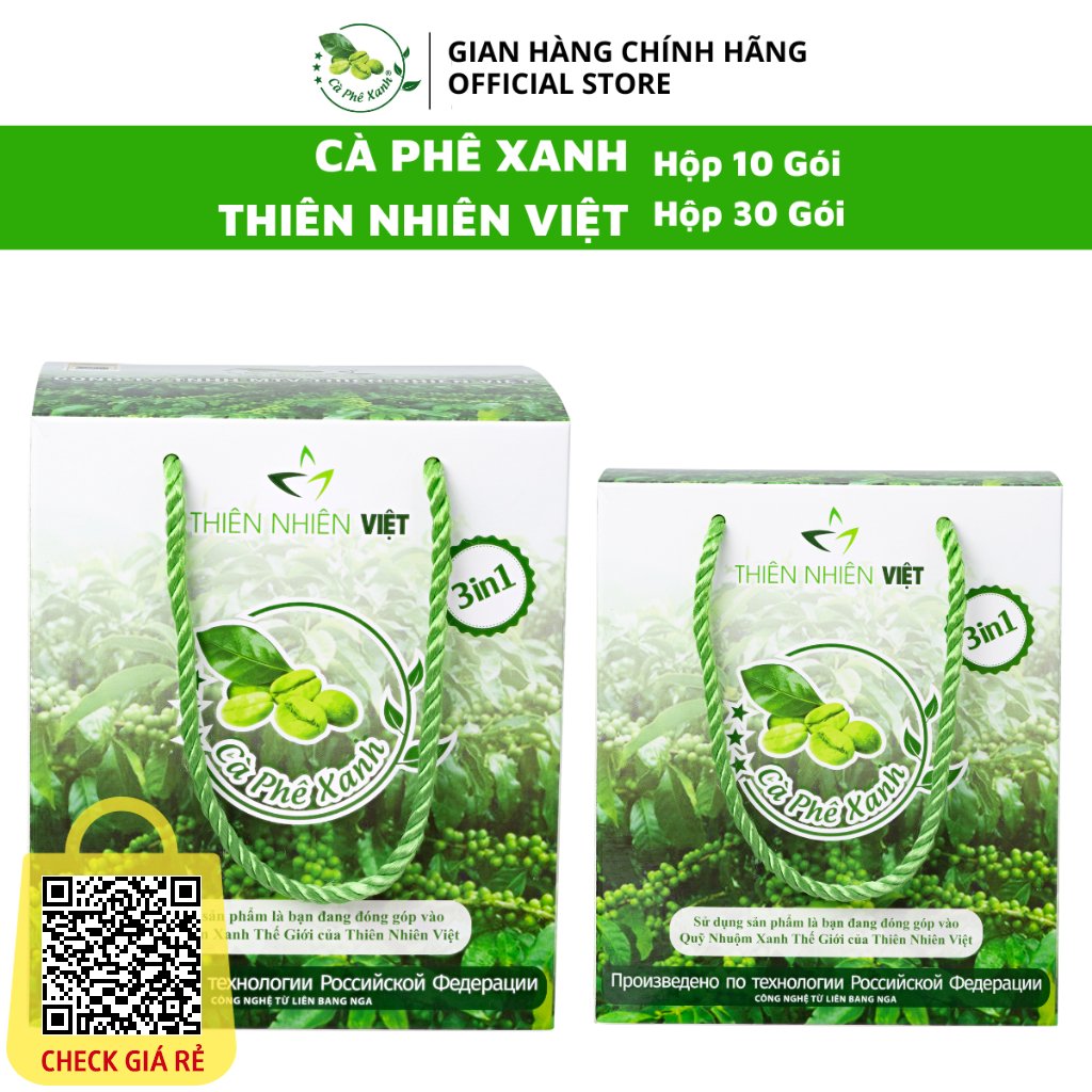 Ca Phe Xanh Thien Nhien Viet Hop 10 Goi & 30 Goi - [Hop 30 Goi Co The Cao May Man]