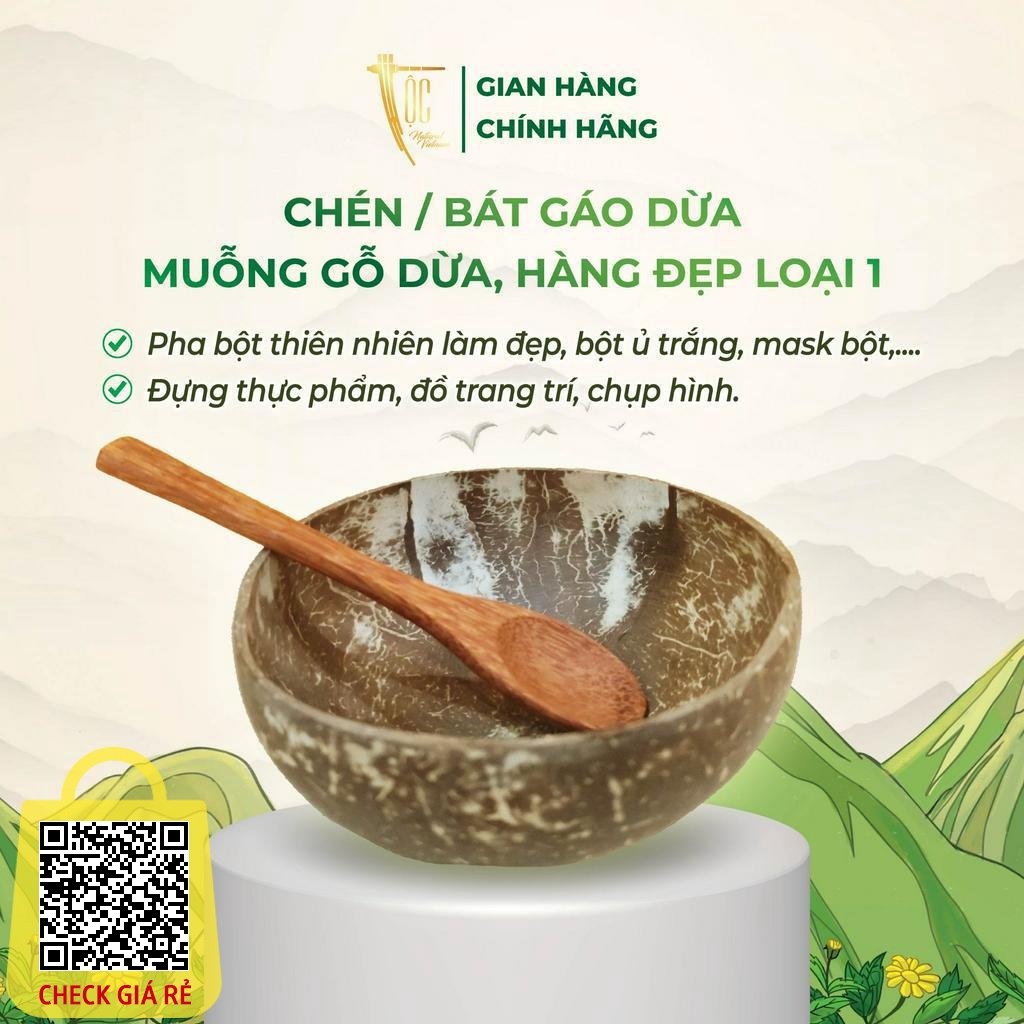- Chén / Bát gáo dừa + Muỗng gỗ dừa Bến Tre - Hàng đẹp loại 1 - Tộc Natural Việt Nam