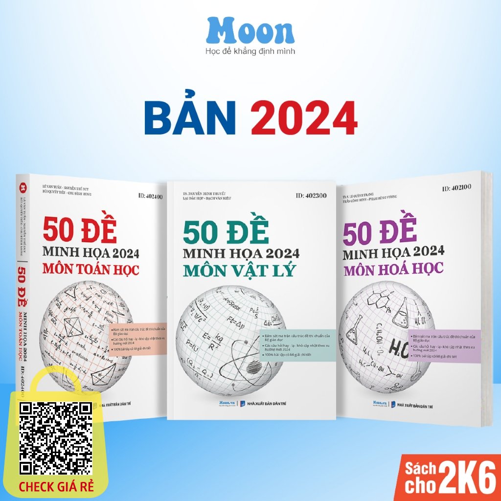 Combo 3 sach bo de minh hoa khoi A on luyen thi THPTQG 2023 Mon Toan - Ly - Hoa Moonbook - Sach ID