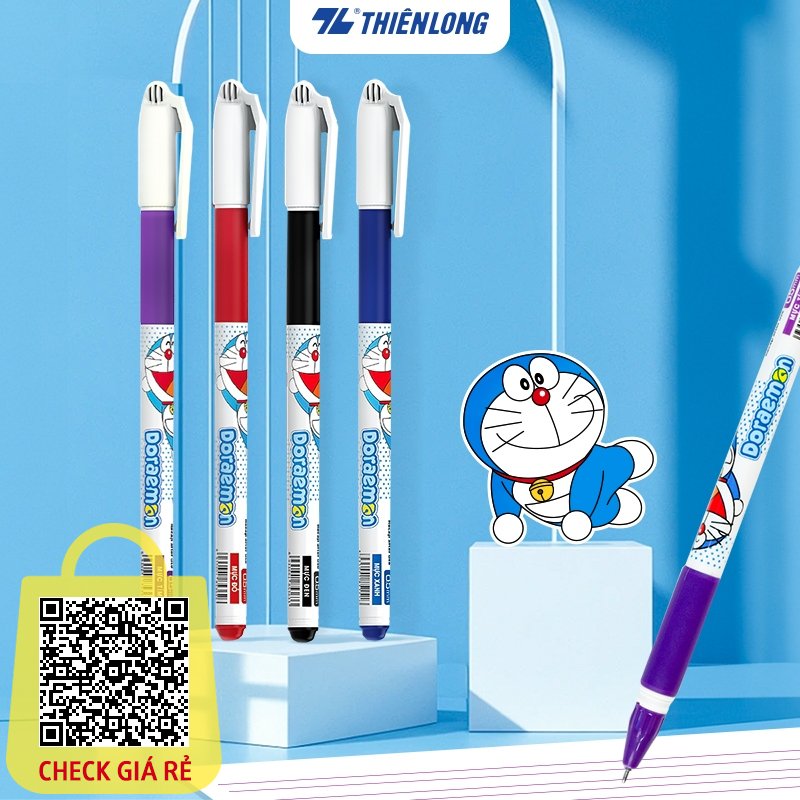 Combo 5/10/20 But Gel Thien Long Doraemon GEL-012/DO ngoi 0.5mm muc xanh/do/den/tim than but in hinh nhan vat Doraemon