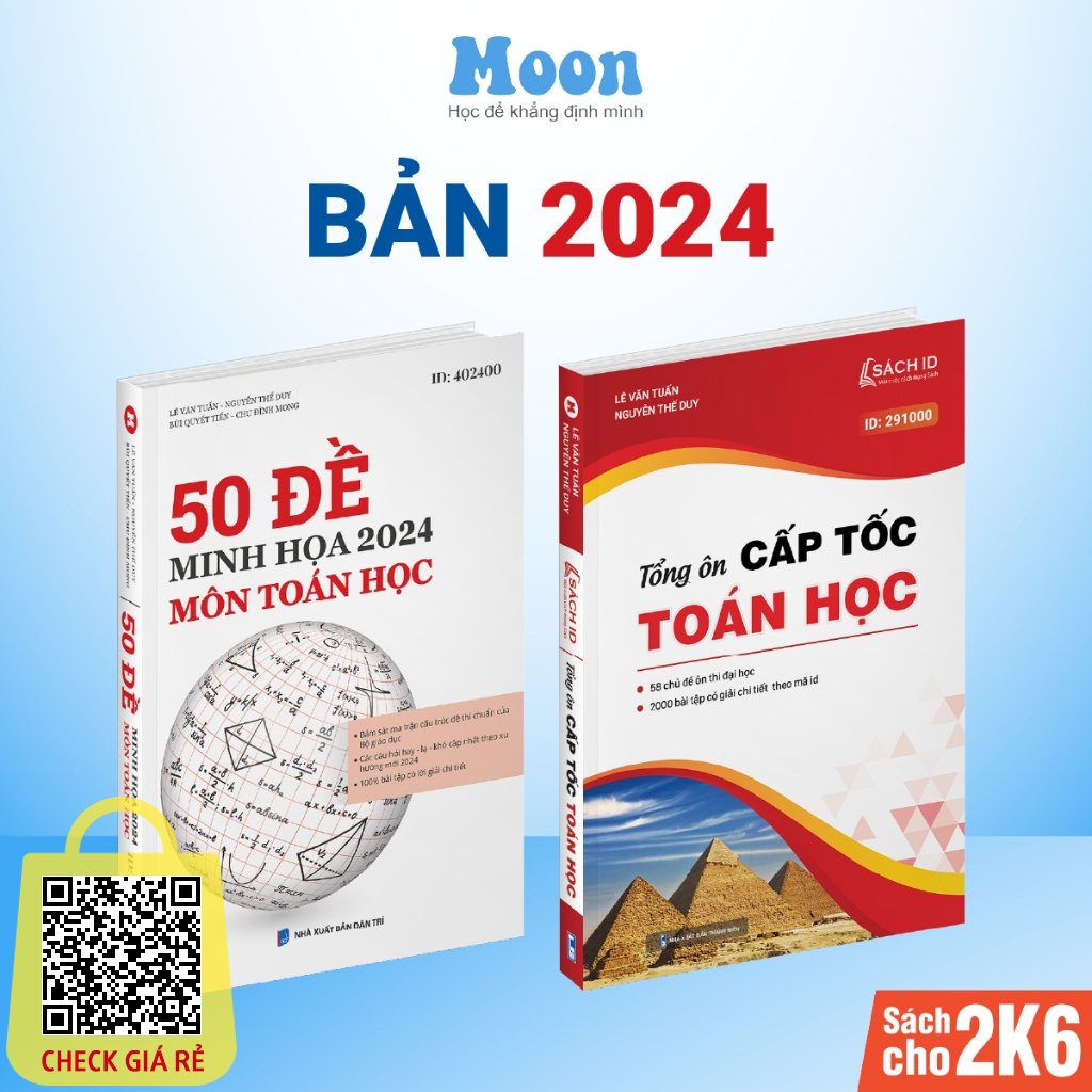 Combo sách luyện đề toán thpt quốc gia 2024 và tổng ôn toán 12 MoonBook