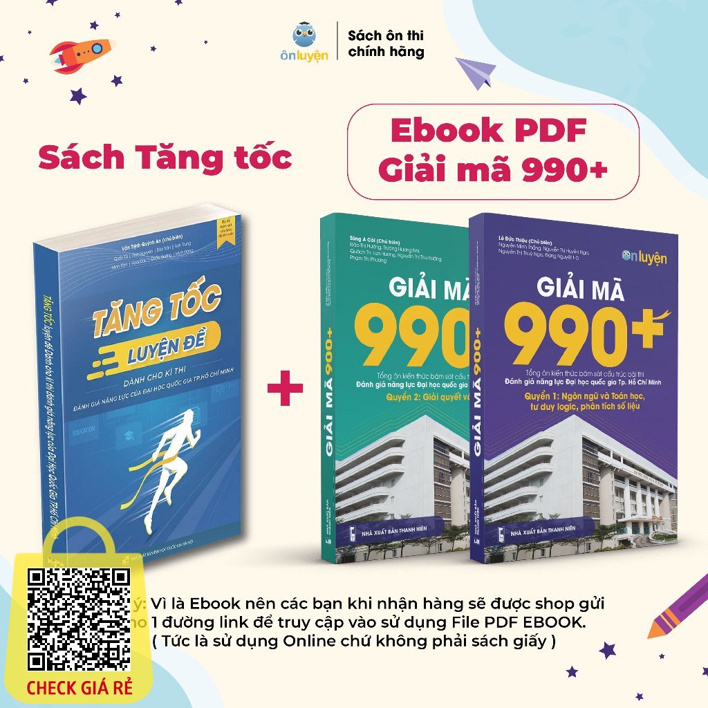 Combo sach Tang toc va Ebook PDF Giai ma 990+ bai thi danh gia nang luc DHQG HCM