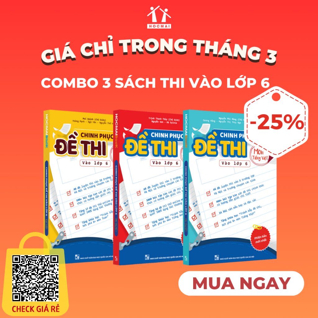 [Giá chỉ trong tháng 3] Combo 3 sách Chinh phục đề thi vào lớp 6 môn Toán, Tiếng Việt, Tiếng Anh