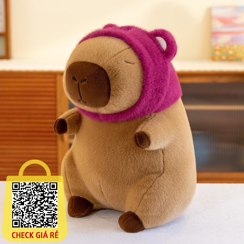 Gối ôm Chuột bông Capybara đội mũ gấu dâu Lotso ANVIHOME siêu dễ thương đủ size