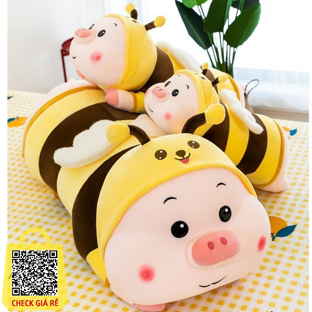 Gối ôm hình Heo ong ANVIHOME Gấu Bông Heo Ong Cánh Tiên Siêu To size 1m2 - Thú Bông Lợn Ong Nằm