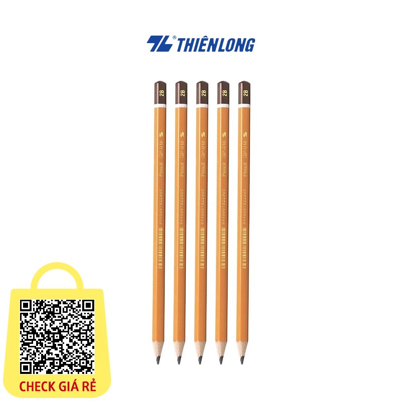 Hộp 5 Bút chì gỗ 2B Thiên Long Viết chì chuốt nét đậm - đen - thân lục giác dành cho học sinh luyện viết chữ đẹp GP-018