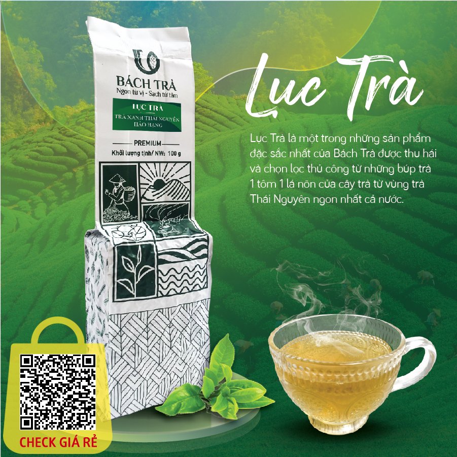 Lục trà Bách Trà trà xanh Thái Nguyên nõn tôm thu hai và xao thủ công dóng túi hút chân không 100g