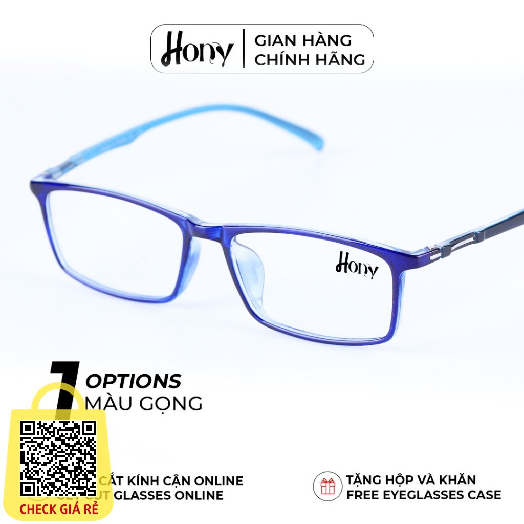 Mắt kính Unisex thời trang HONY - Gọng nhựa form chữ nhật xanh càng siêu dẻo