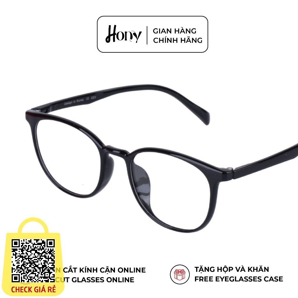 Mắt kính Unisex thời trang HONY - Gọng nhựa TR90 form tròn đen thời trang