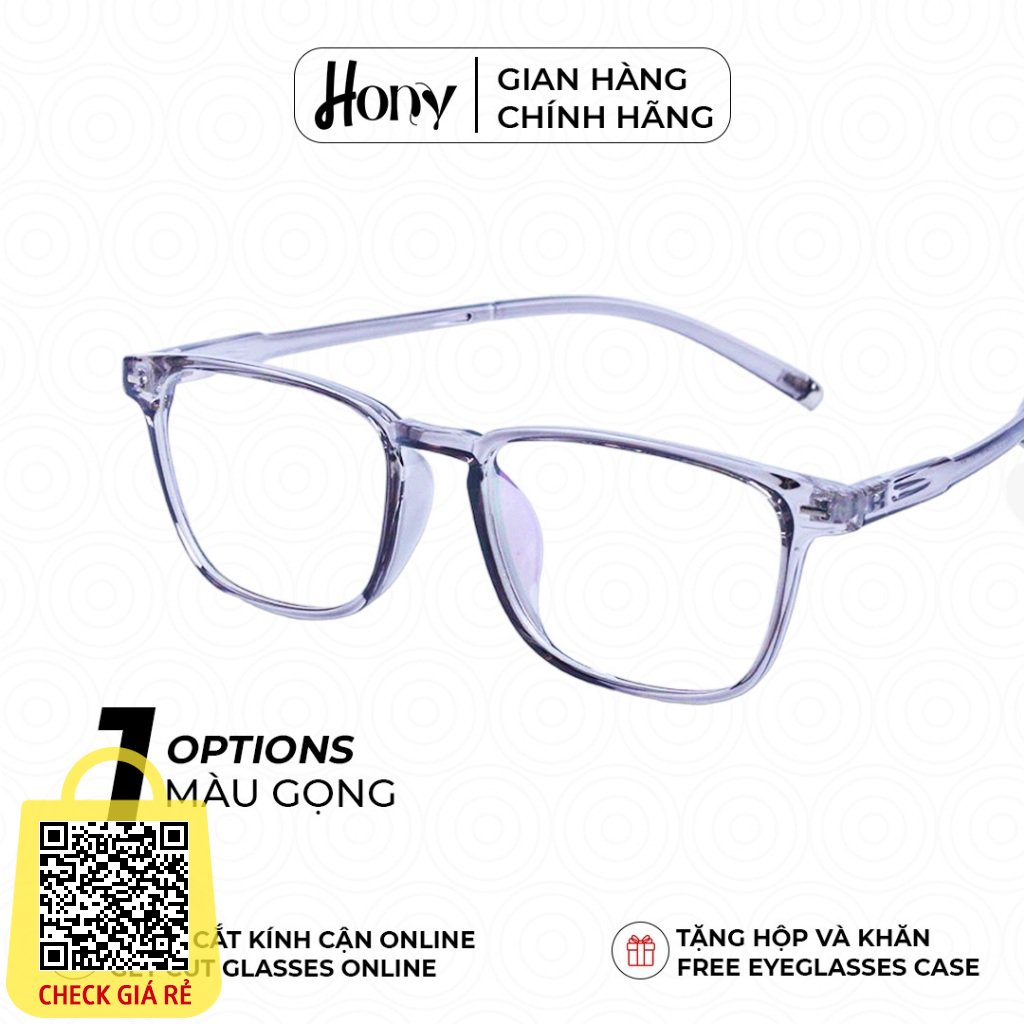 Mắt kính Unisex thời trang HONY - Gọng nhựa TR90 xám form chữ nhật thời trang