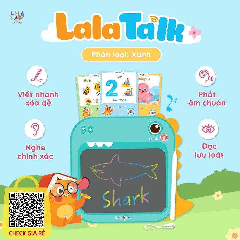 Máy Đọc Thẻ Song Ngữ Kết Hợp Bảng Viết Tự Xóa LCD LalaTalk Phát triển 4 kỹ năng : nghe , nói , đọc , viết cho bé